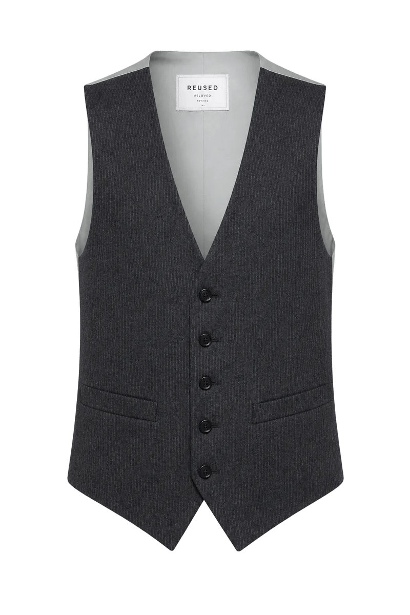 1970s Charcoal Grey Wool Blend Vest - Front View