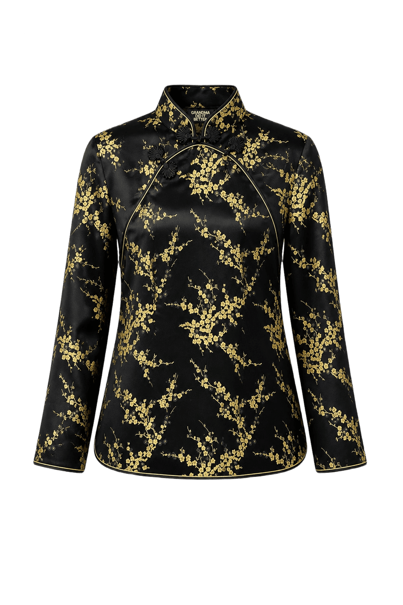 1990s Black Silk Blend Blouse - Front View