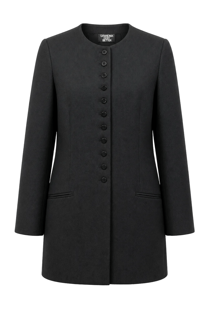 1980s Black Wool Blend Jacket - Front View
