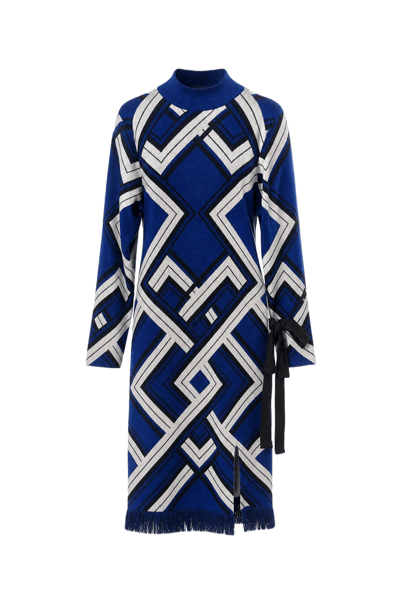 1980s Blue Synthetic Blend Dress - Front View
