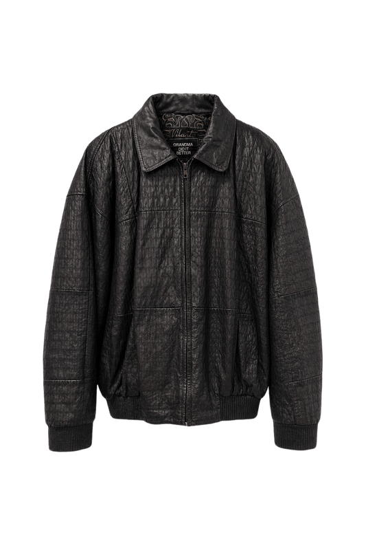 1980s Black Leather Jacket - Front View