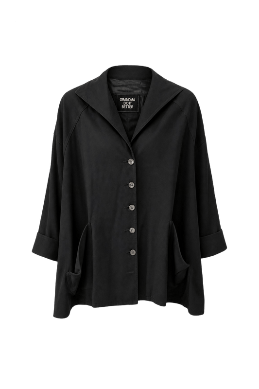 1980s Black Polyester Blazer - Front View