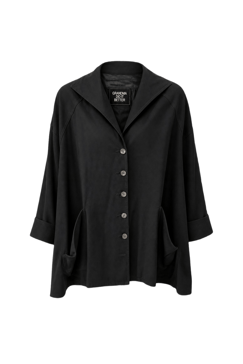 1980s Black Polyester Blazer - Front View