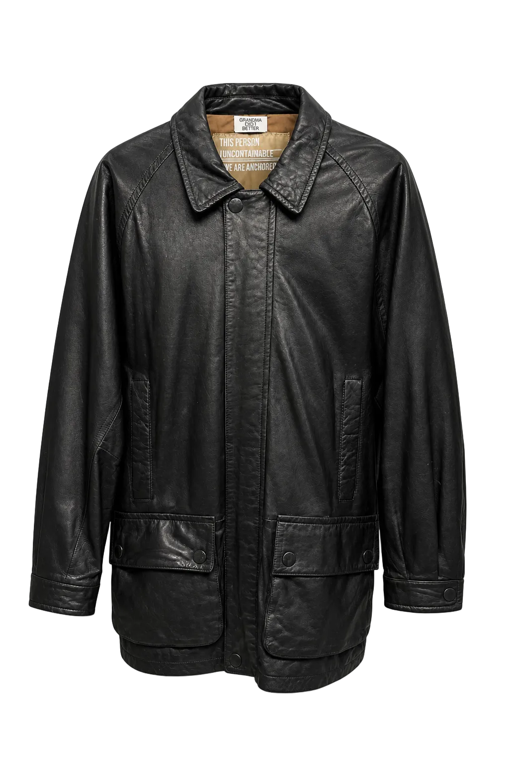 1990s Black Leather Mens Leather Jacket - Front View