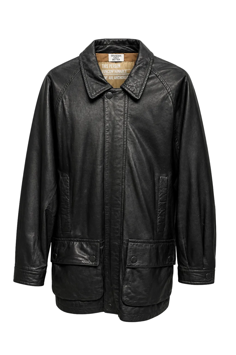 1990s Black Leather Mens Leather Jacket - Front View