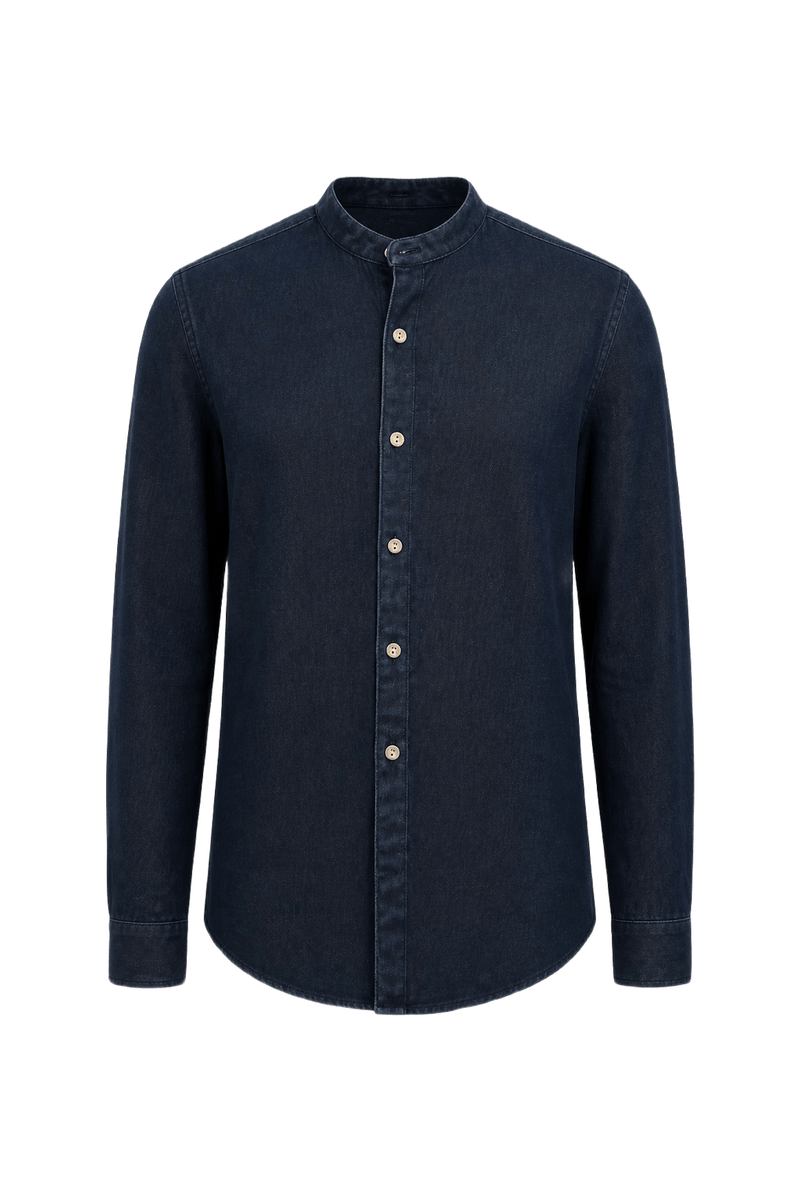 1970s Dark Blue Denim Shirt - Front View