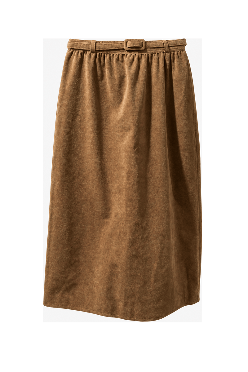 1990s Camel Tan Cotton Blend Skirt - Front View