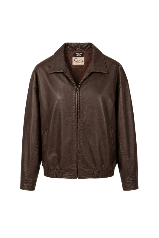 1980s Dark Brown Leather Jacket - Front View