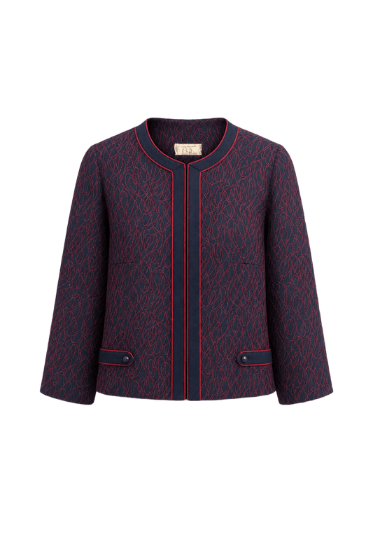 1960s Navy Blue Polyester Jacket - Front View