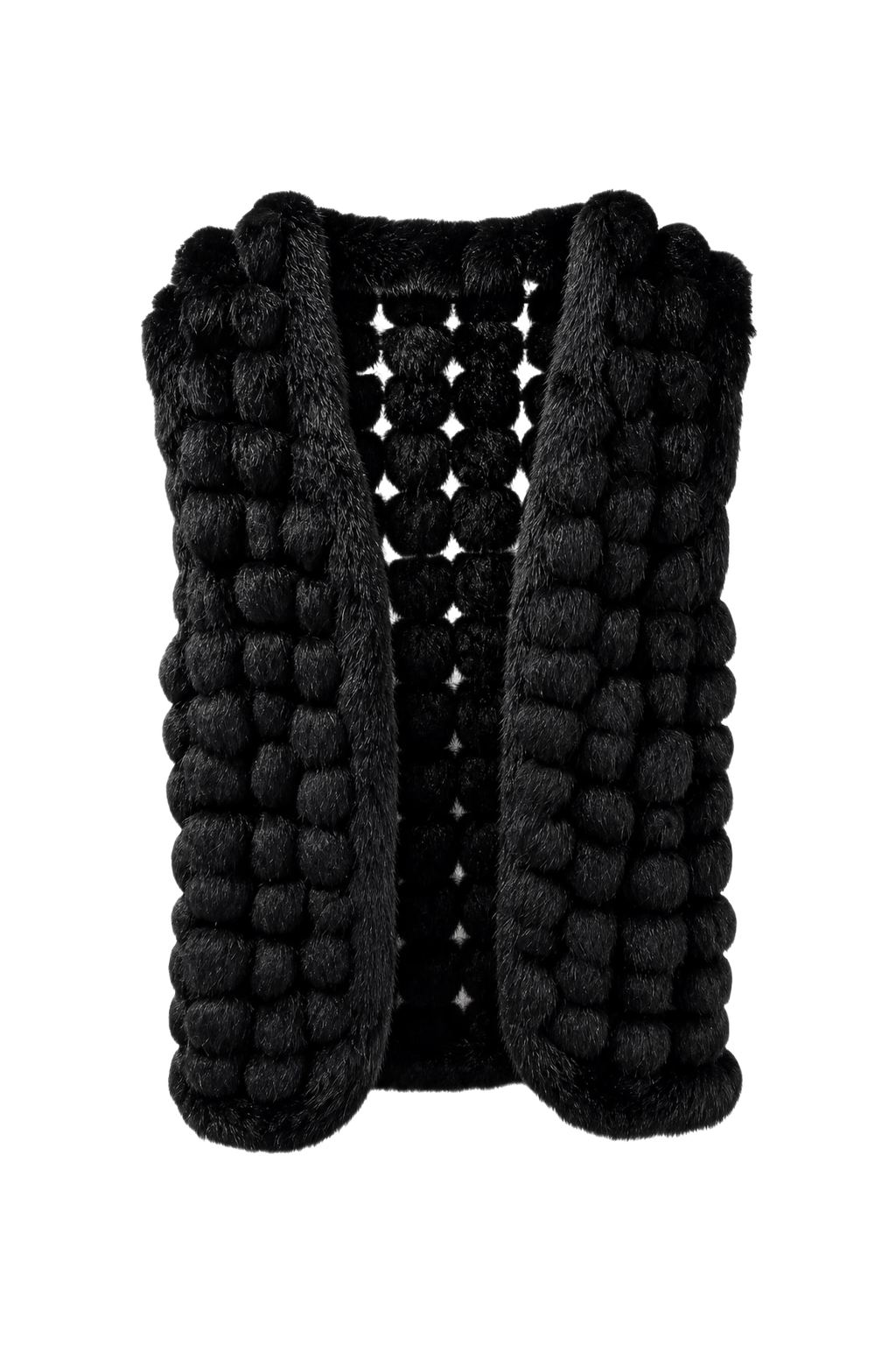 1980s Black Fur Vest - Front View