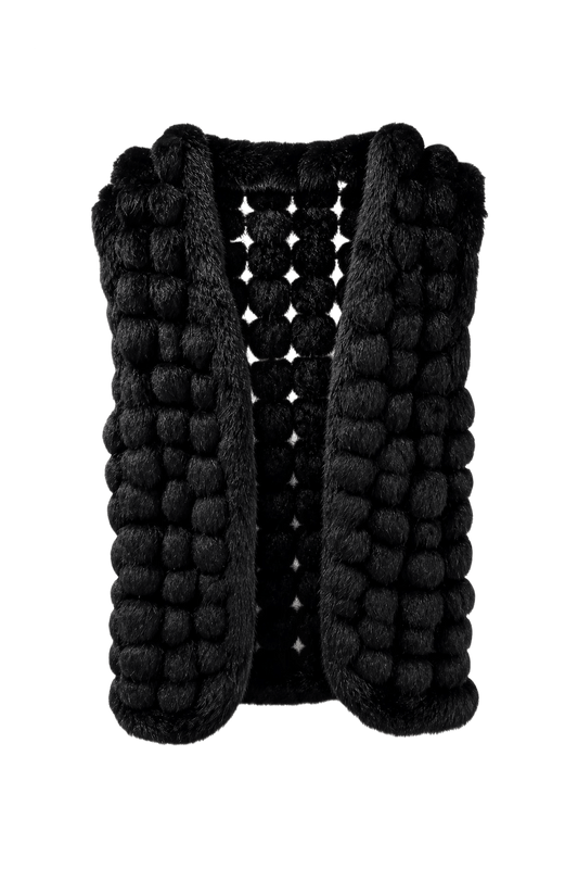 1980s Black Fur Vest - Front View