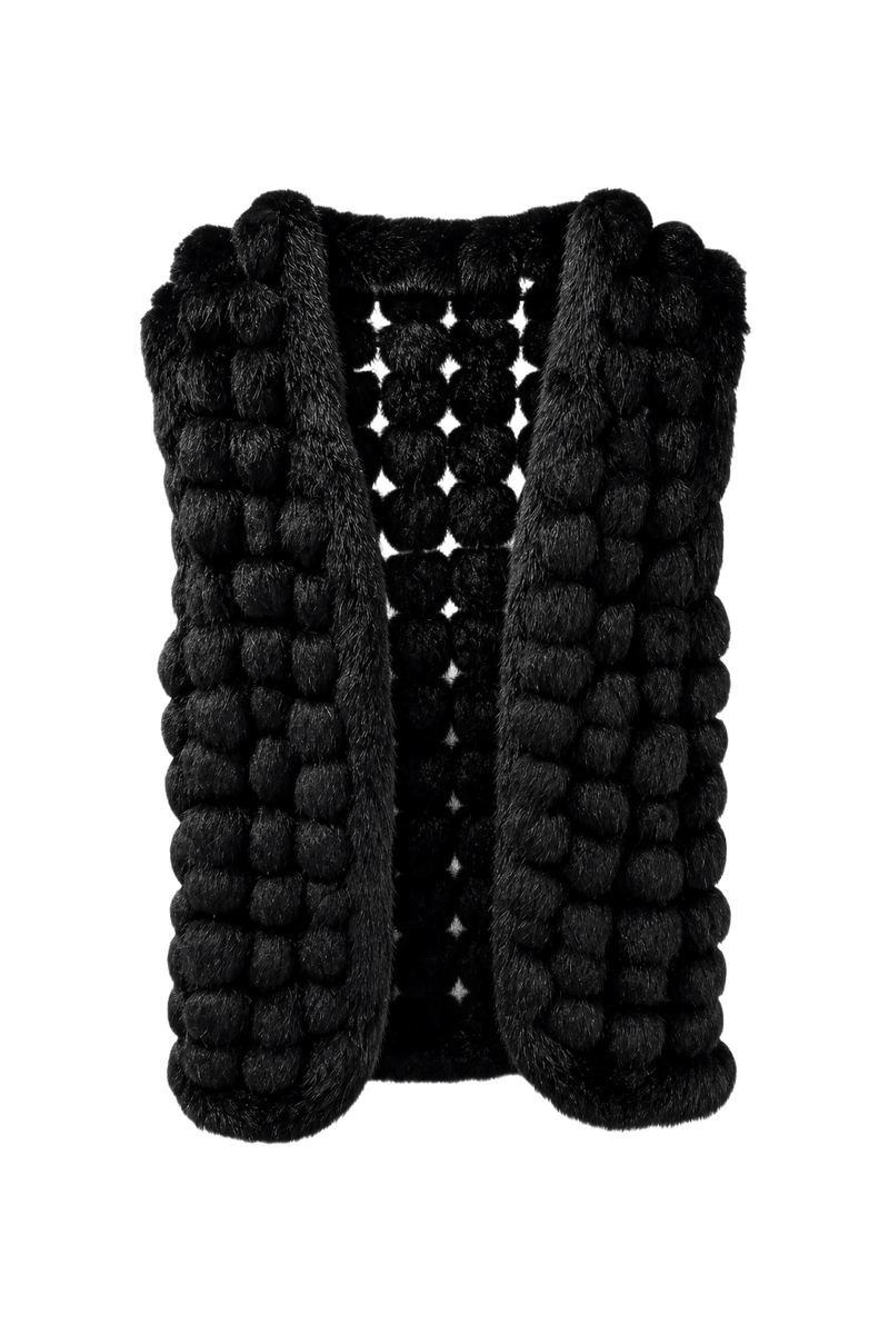 1980s Black Fur Vest - Front View