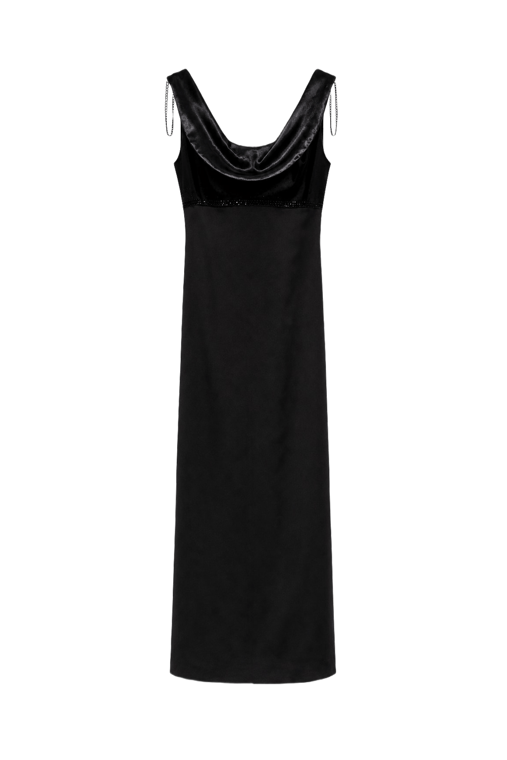 1990s Black Satin Gown - Front View