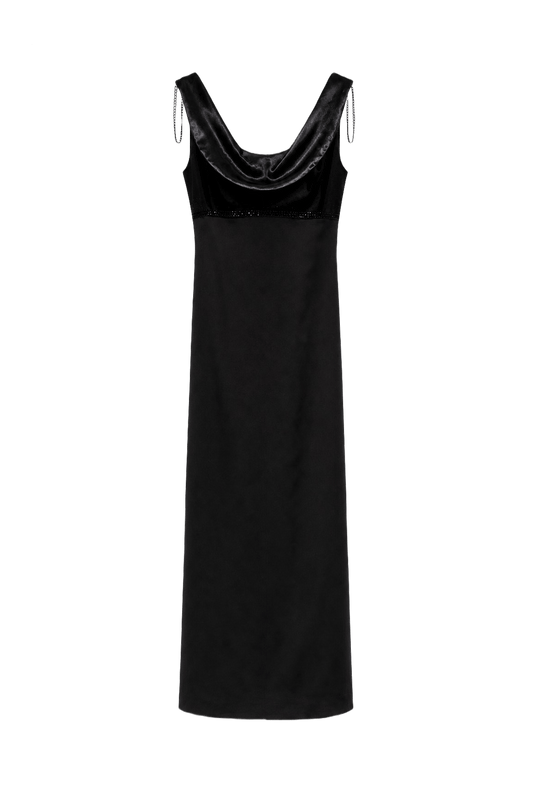 1990s Black Satin Gown - Front View