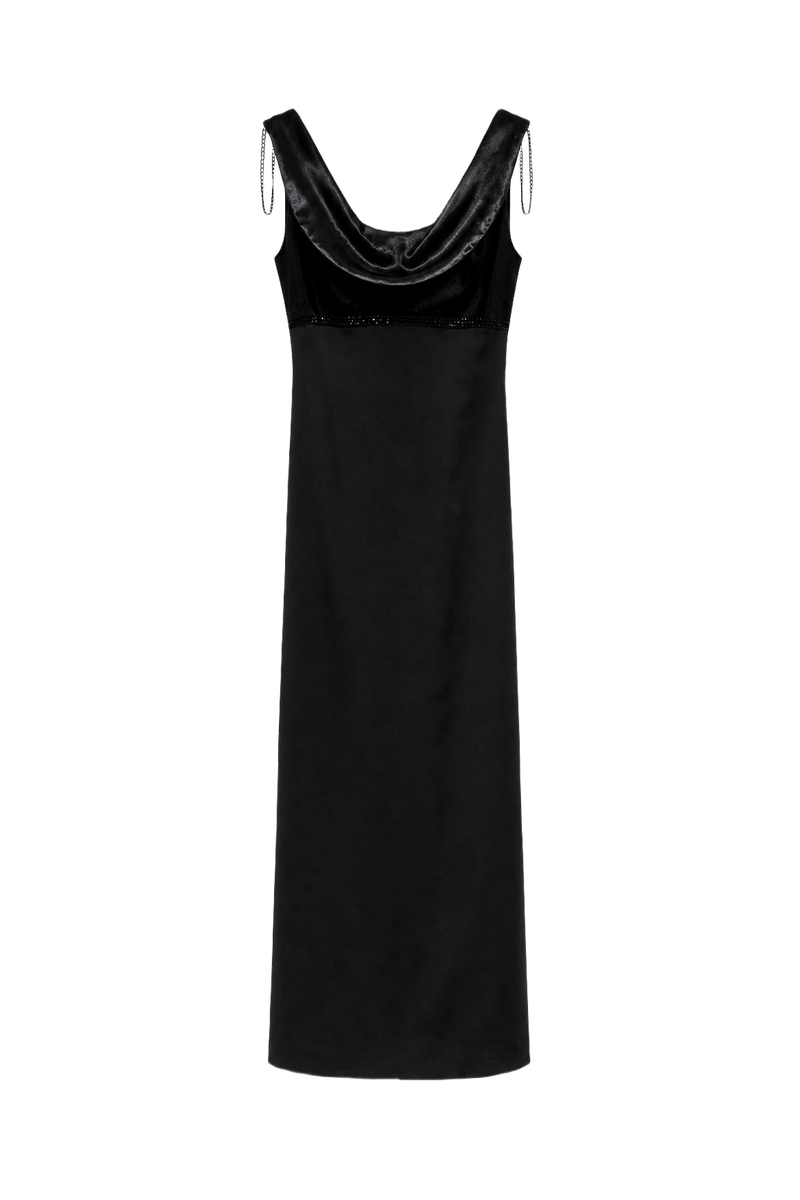 1990s Black Satin Gown - Front View