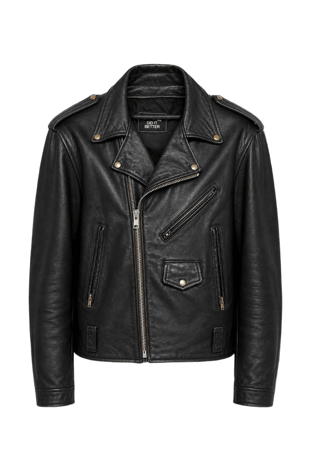 1970s Black Leather Mens Leather Jacket - Front View