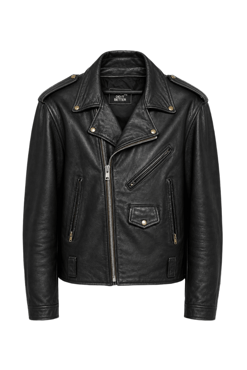 1970s Black Leather Mens Leather Jacket - Front View