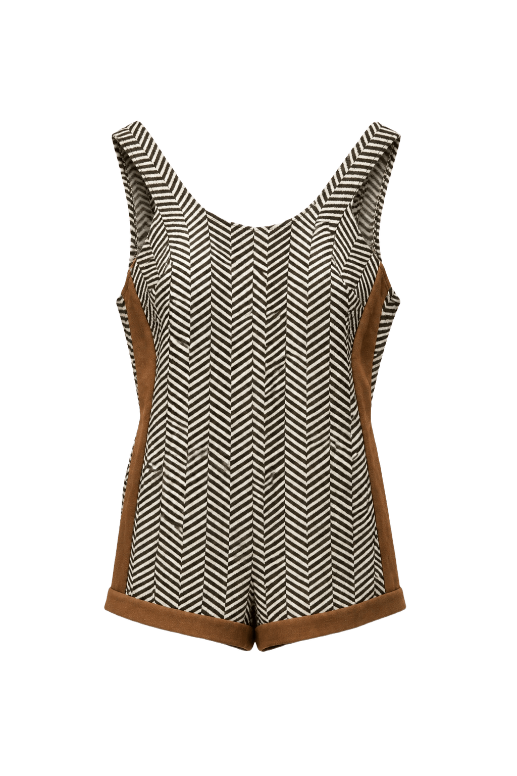 1960s Brown Synthetic Blend Romper - Front View