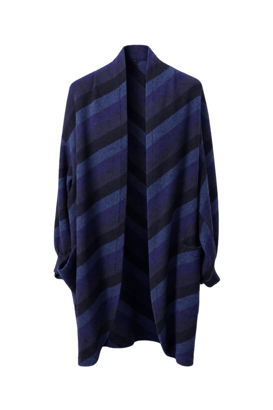 1980s Navy Blue Wool Blend Cardigan - Front View