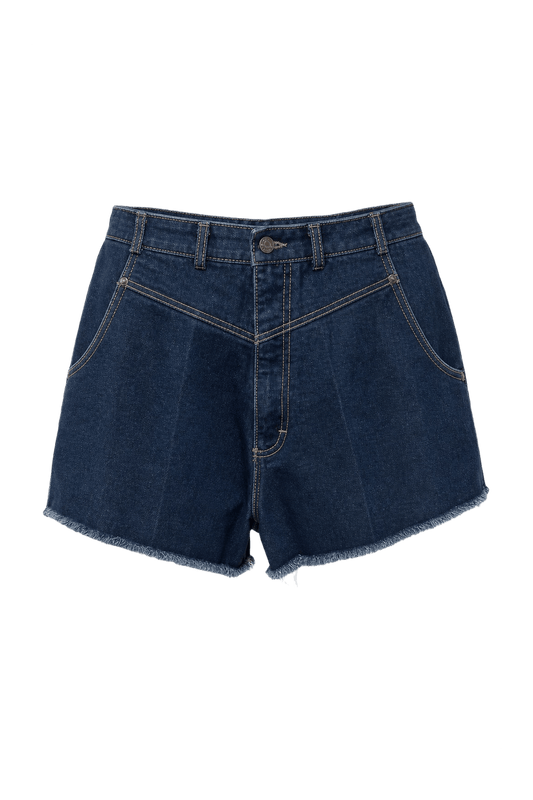 1980s Dark Blue Denim Shorts - Front View