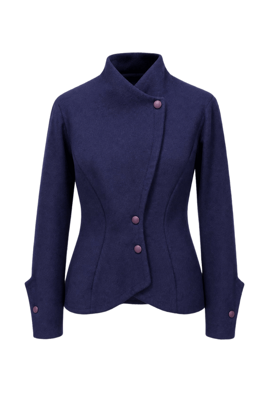 1990s Deep Blue Wool Blend Jacket - Front View
