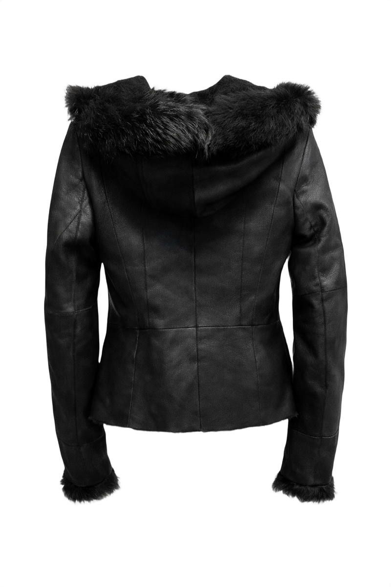 1990s Black Leather Hooded Jacket - Back View