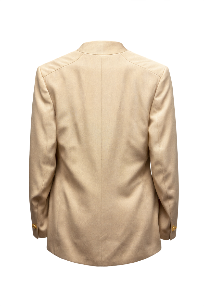 1980s Cream White Silky Synthetic Blazer - Back View