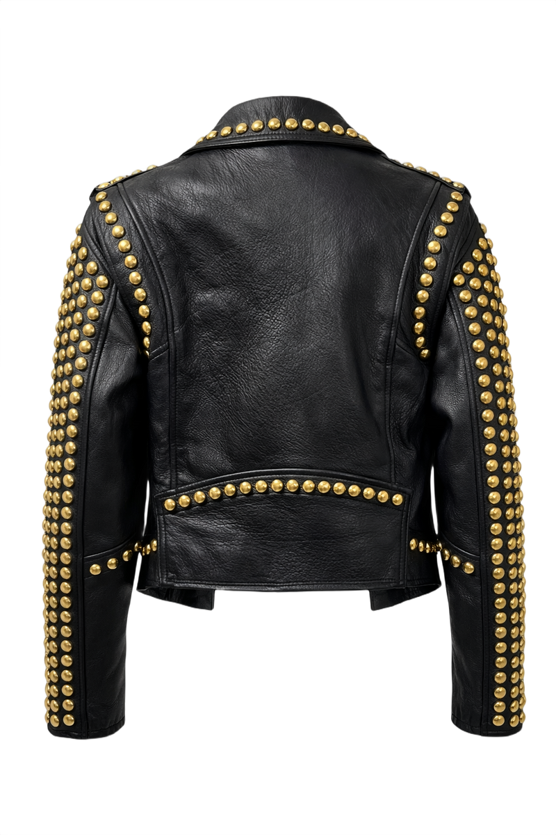 1990s Black Leather Biker Jacket - Back View