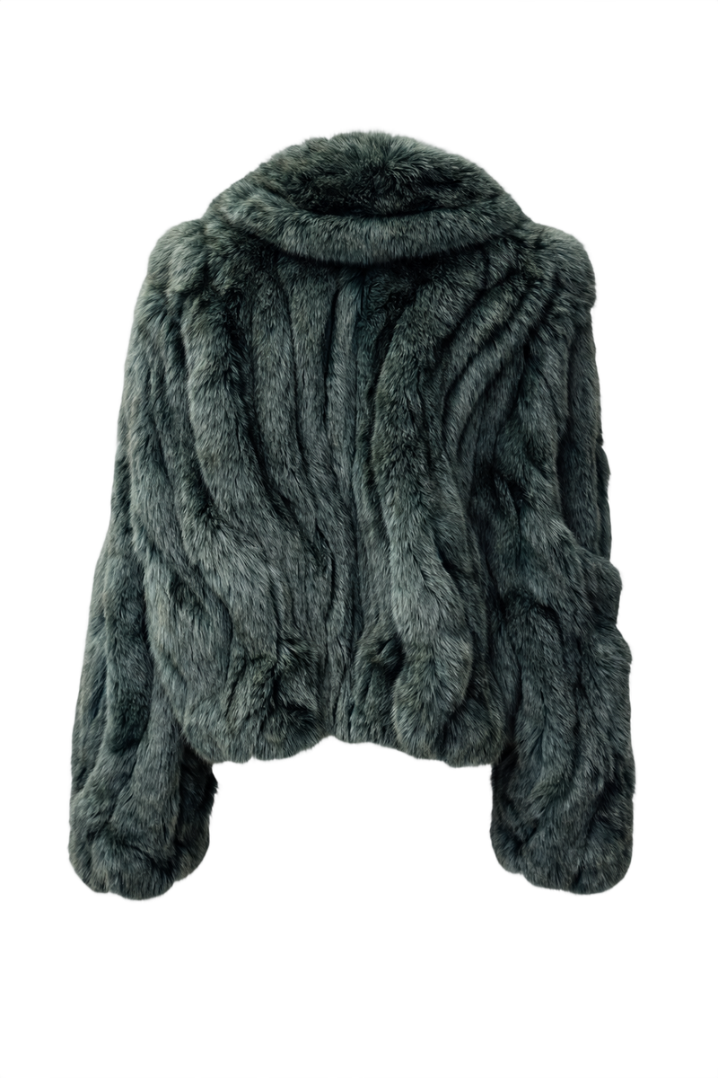 1980s Dark Green Faux Fur Coat - Back View