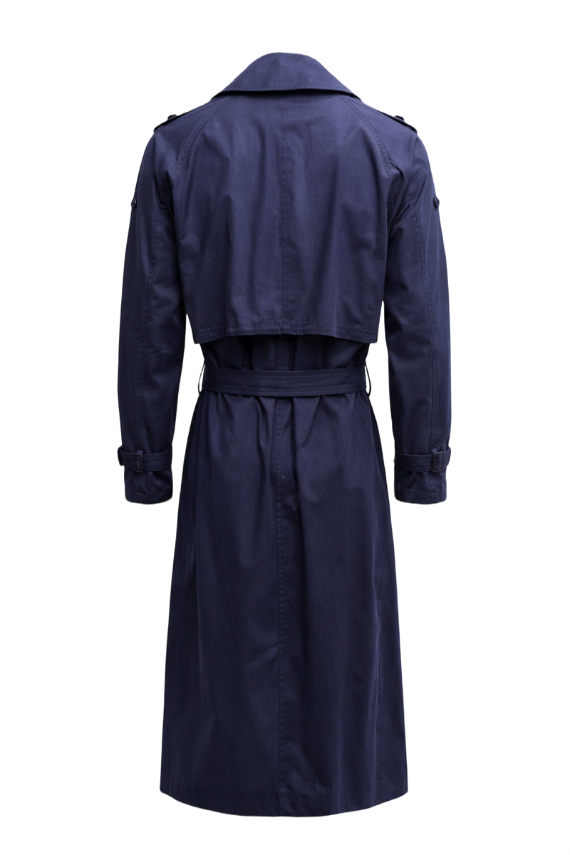 1980s Navy Blue Cotton Trench Coat - Back View