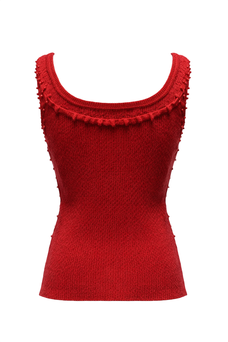 1970s Red Knit Tank Top and Scarf - Back View