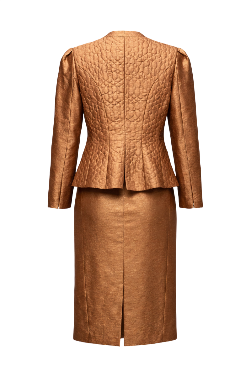 1980s Bronze Synthetic Skirt Suit - Back View