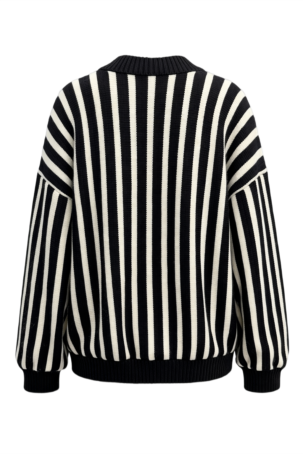 1980s Black White Wool Cardigan - Back View