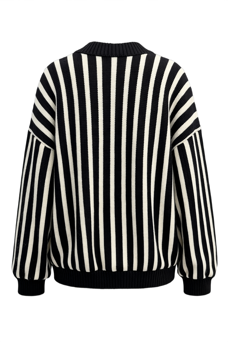 1980s Black White Wool Cardigan - Back View