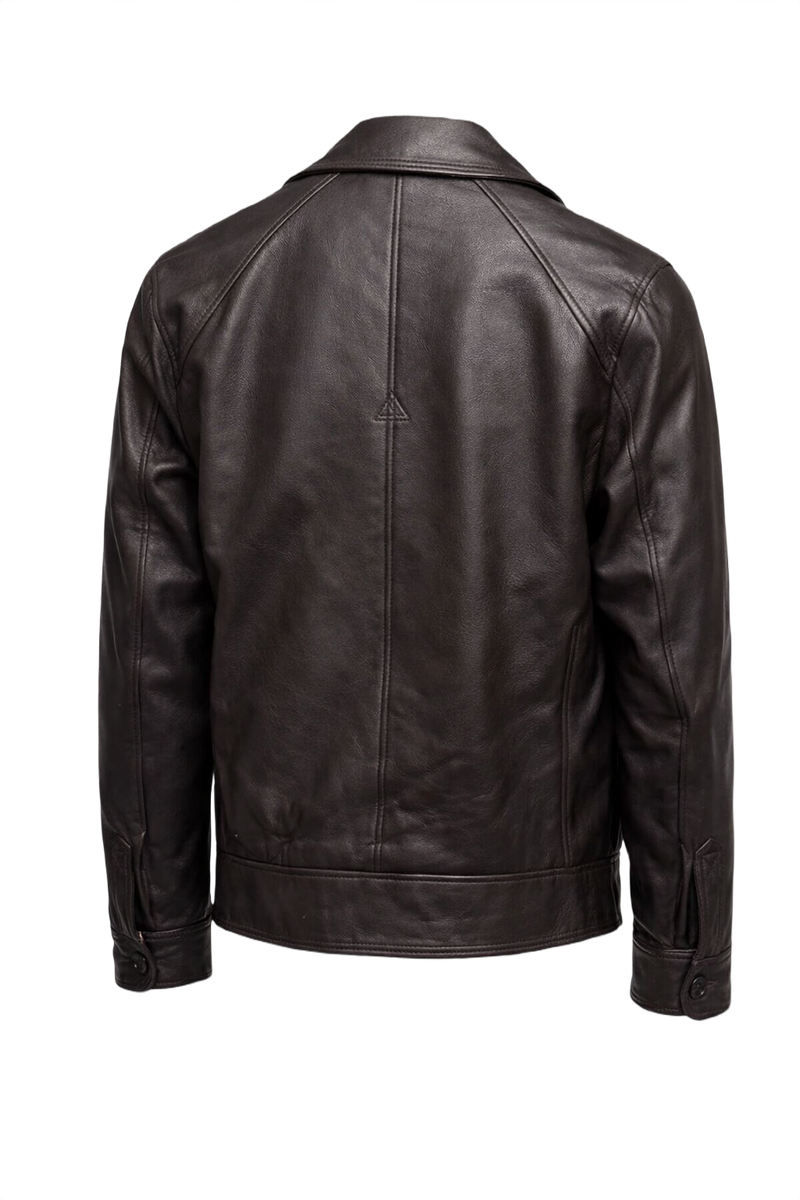 1970s Dark Brown Leather Jacket - Back View