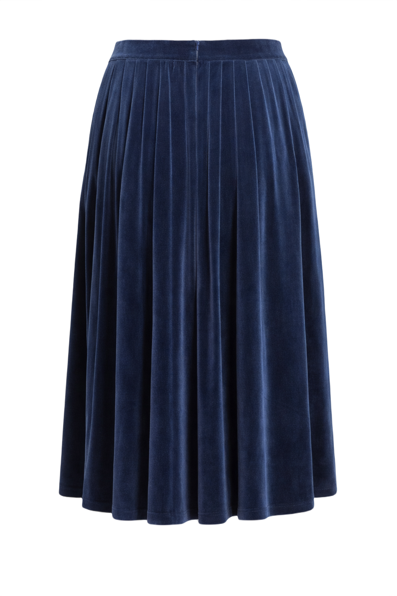 1970s Deep Blue Velvet Skirt - Back View