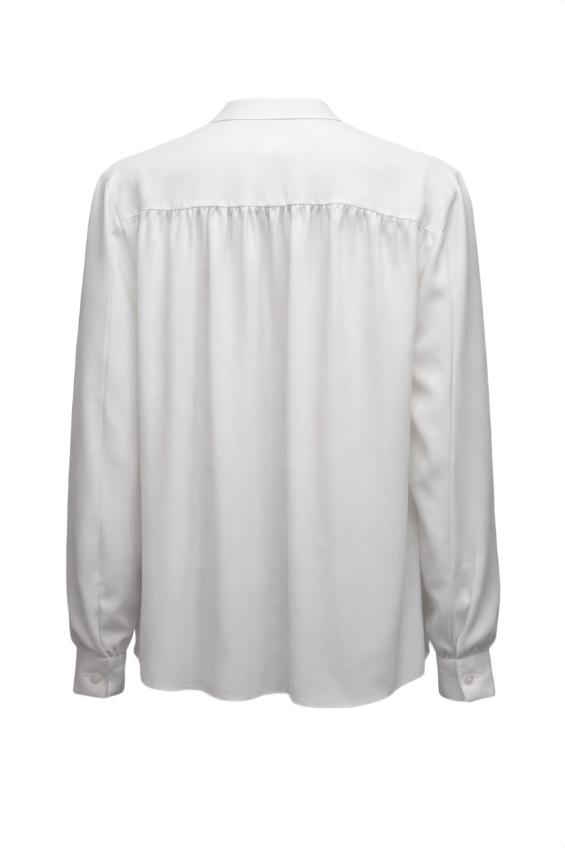 1980s White Polyester Blouse - Back View