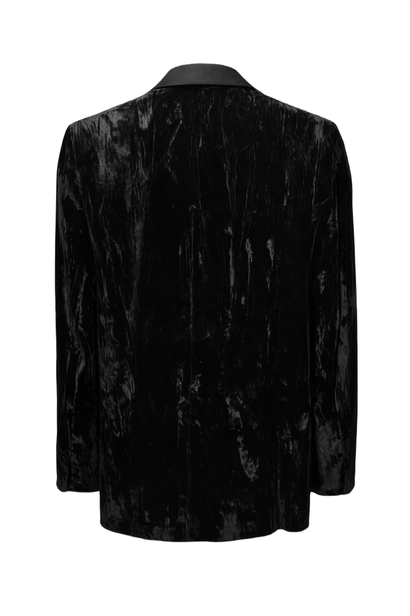 1970s Black Velvet Blazer - Back View