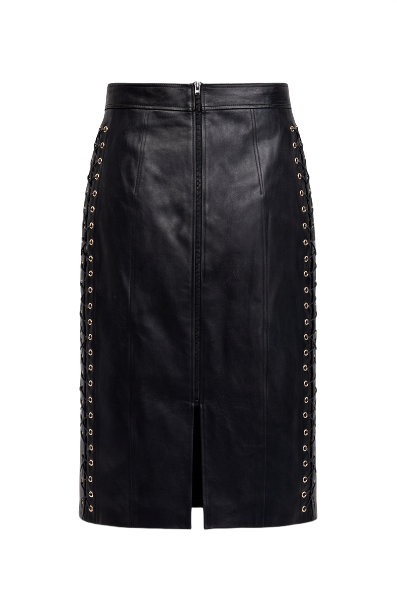 1990s Black Leather Skirt - Back View