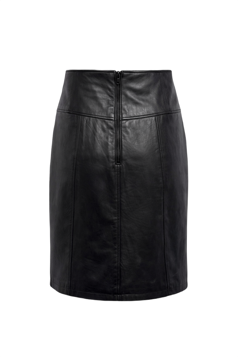 1990s Black Leather Skirt - Back View