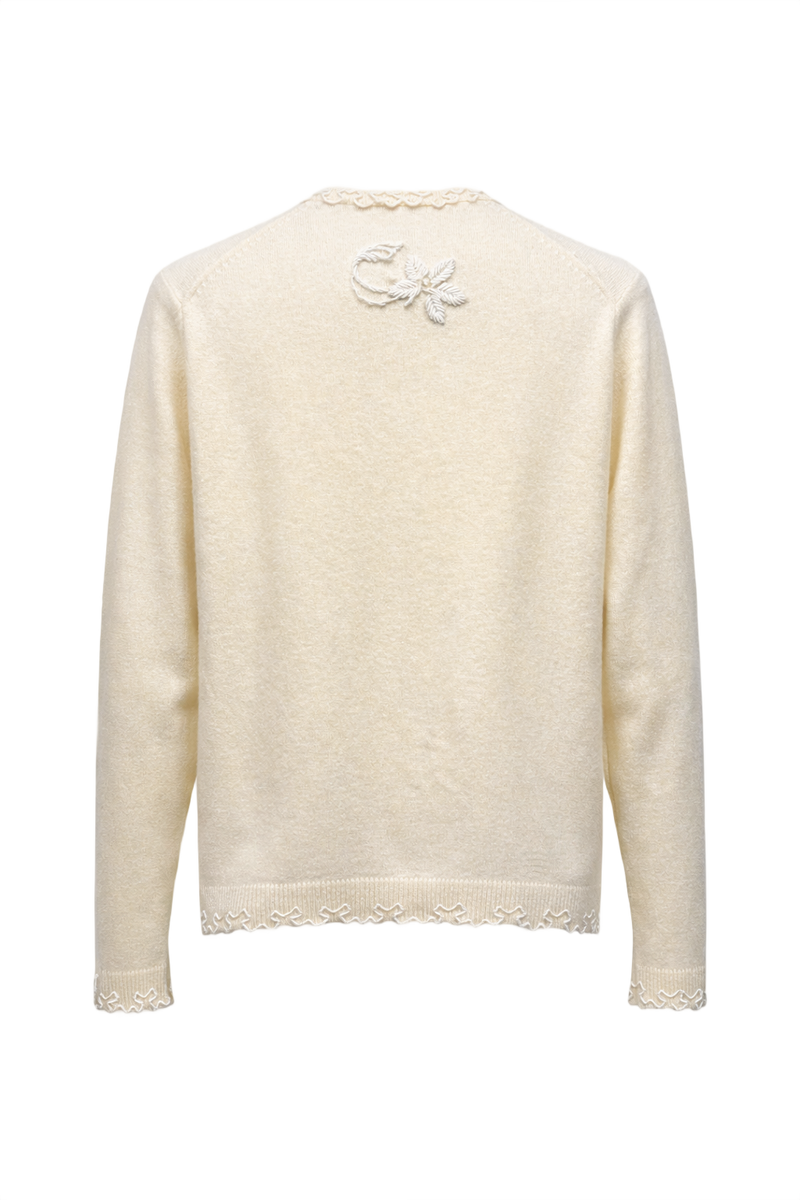 1950s Ivory Wool Cardigan - Back View