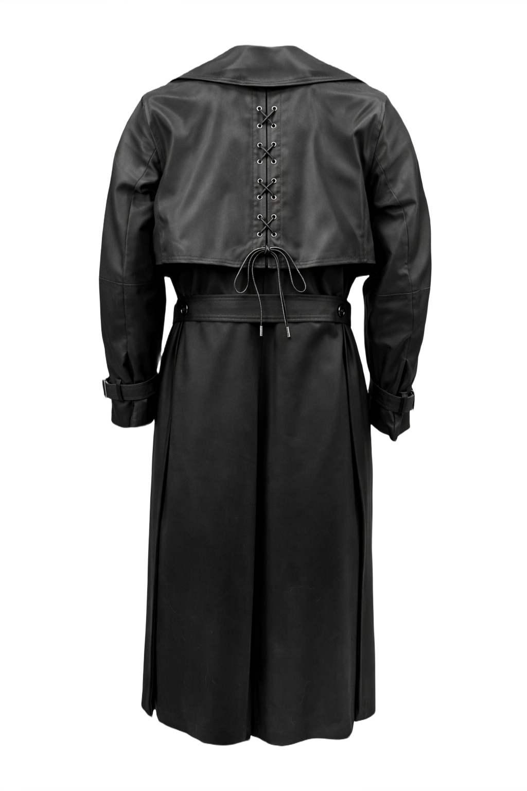 1990s Black Polyester Trench Coat - Back View
