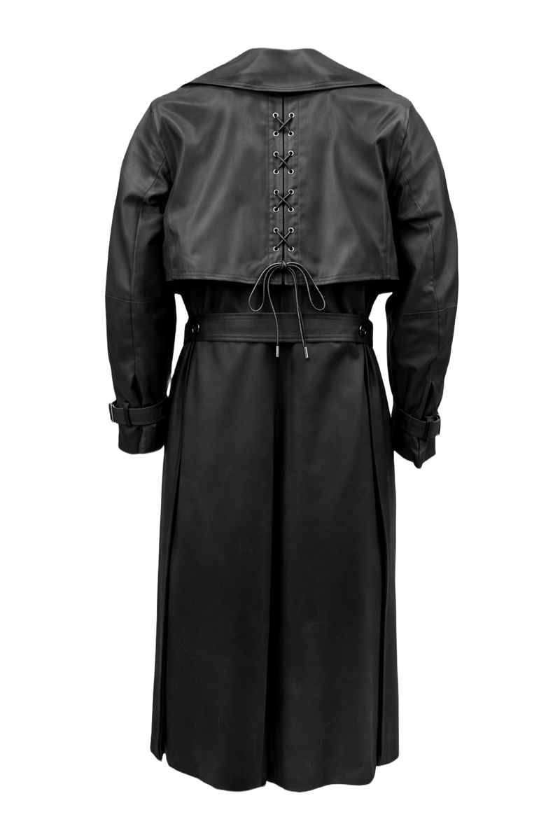 1990s Black Polyester Trench Coat - Back View