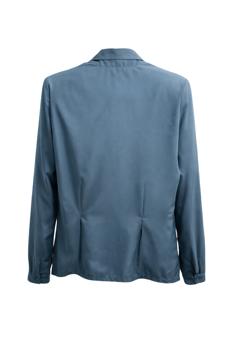 1980s Blue Silk Blouse - Back View