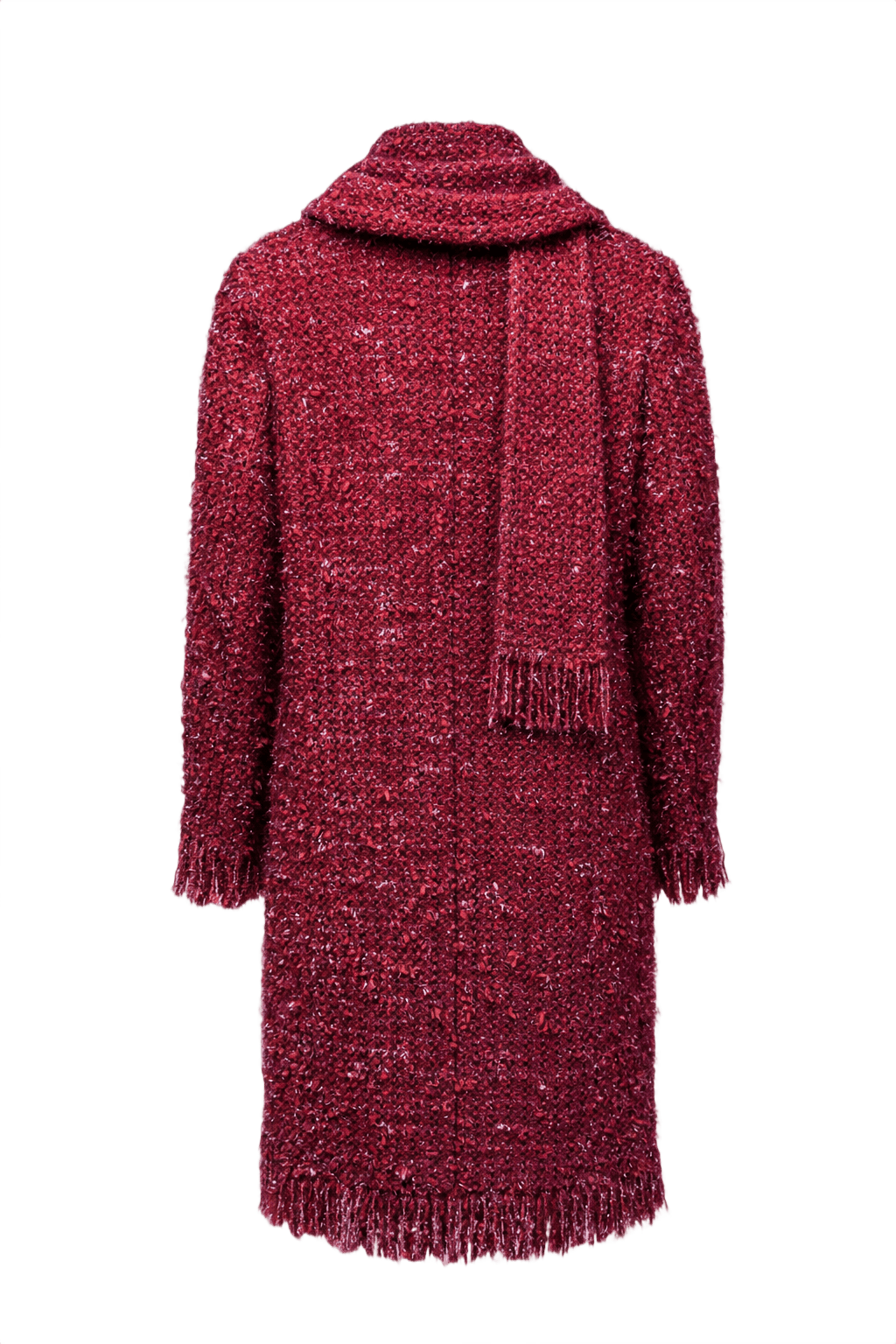1970s Magenta Tweed Coat with Matching Scarf - Back View