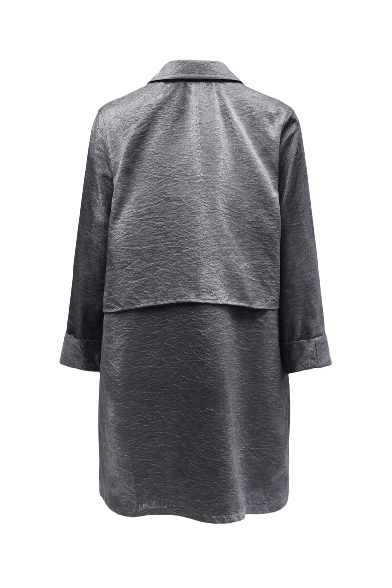 1970s Metallic Silver Metallic Fabric Coat - Back View
