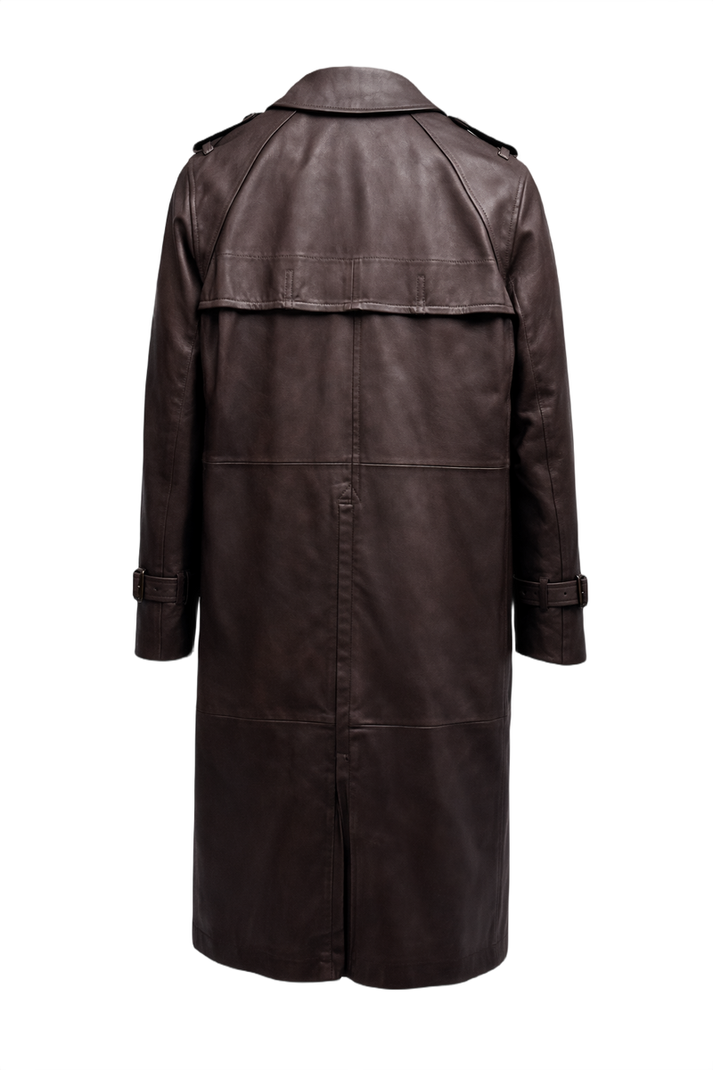 1980s Dark Brown Leather Trench Coat - Back View