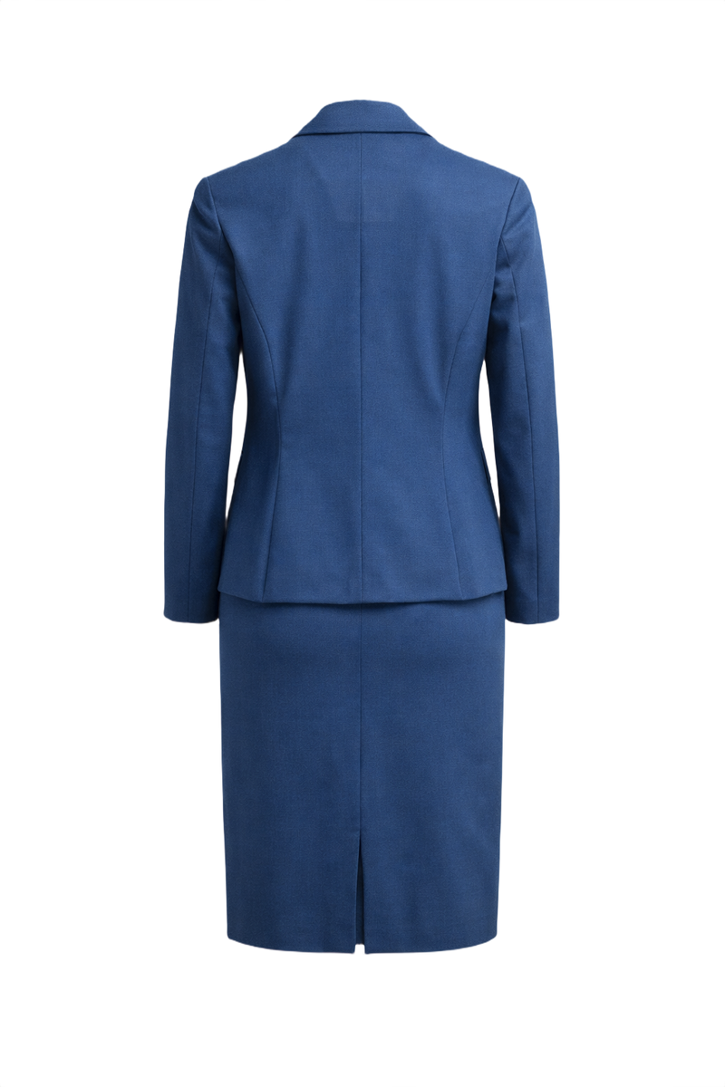 1960s Blue Polyester Blend Blazer and Skirt Set - Back View