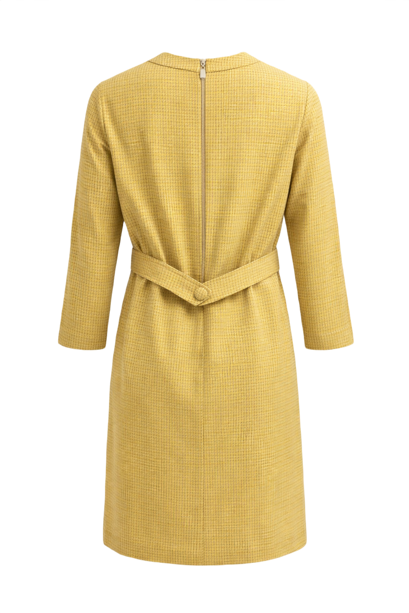 1960s Yellow Wool Shift Dress - Back View