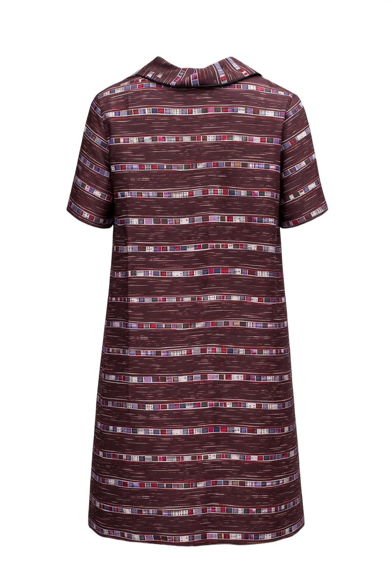 1960s Brown Polyester Shift Dress - Back View